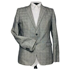 Jasper Conran Grey w/ Black Check 2 Btn 1 Vent Polyester Blazer Mens Size 42R
